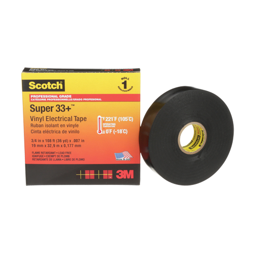 Ruban isolant en vinyle Super 33+ Scotch, 19 mm (3/4") x 33 m (108'), Noir, 7 mils Groupe Belzile Dickner