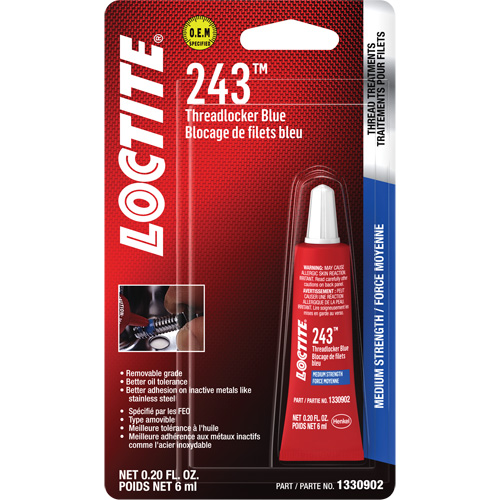 243 Threadlocker, Blue, Medium, 6 ml, Tube Groupe Belzile Dickner