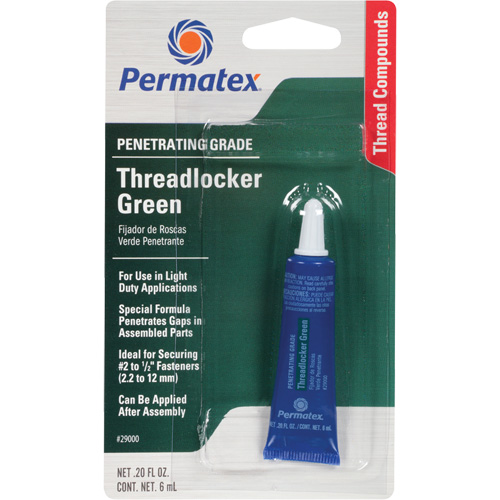 Penetrating Grade Threadlocker, Green, Medium, 6 ml, Tube Groupe Belzile Dickner
