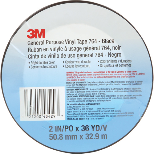 Ruban en vinyle pour travaux g&eacute;n&eacute;raux 764, 50,8 mm (2") la x 32,9 m (108') lo, 5 mils, Noir Groupe Belzile Dickner
