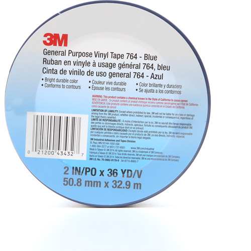 Ruban en vinyle pour travaux g&eacute;n&eacute;raux 764, 50,8 mm (2") la x 32,9 m (108') lo, 5 mils, Bleu Groupe Belzile Dickner