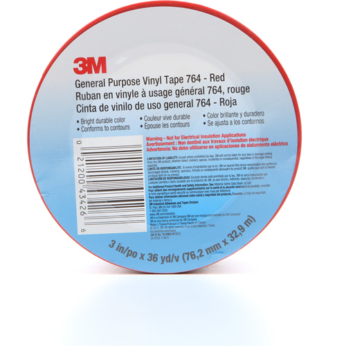 764 General-Purpose Vinyl Tape, 76 mm (3") W x 32.9 m (108') L, 5 mils, Red Groupe Belzile Dickner