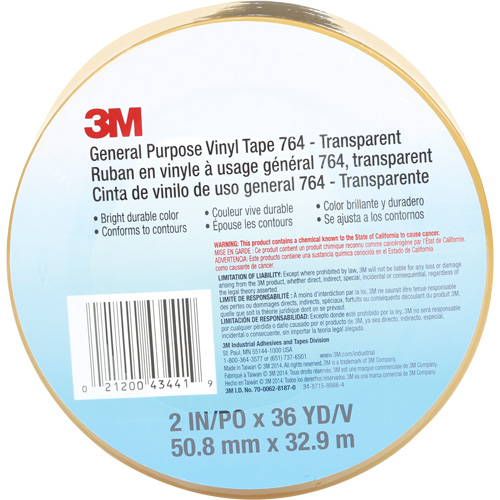 Ruban en vinyle pour travaux g&eacute;n&eacute;raux 764, 50,8 mm (2") la x 32,9 m (108') lo, 5 mils, Transparent Groupe Belzile Dickner