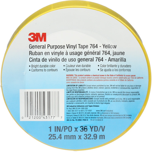Ruban en vinyle pour travaux g&eacute;n&eacute;raux 764, 25,4 mm (1") la x 32,9 m (108') lo, 5 mils, Jaune Groupe Belzile Dickner