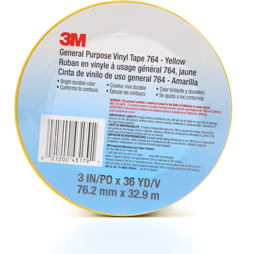 Ruban en vinyle pour travaux g&eacute;n&eacute;raux 764, 76 mm (3") la x 32,9 m (108') lo, 5 mils, Jaune Groupe Belzile Dickner