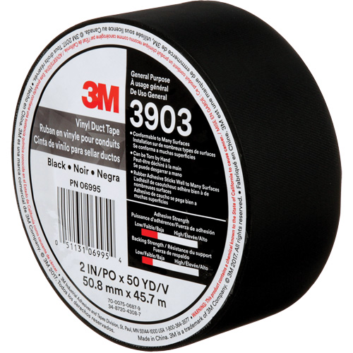 Rubans adh&eacute;sifs en vinyle 3903, 48 mm (2") la x 45 m (148') lo, 6,5 mils, Noir Groupe Belzile Dickner