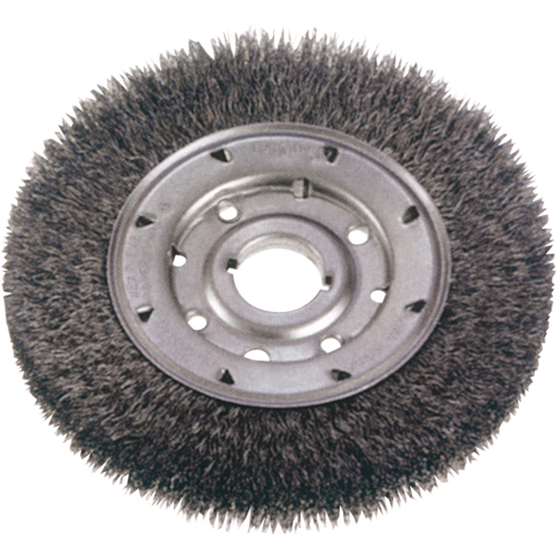 Crimped Wire Wheel Brushes - Narrow Face, 6" Dia., 0.014" Fill, 1-1/4" Arbor Groupe Belzile Dickner