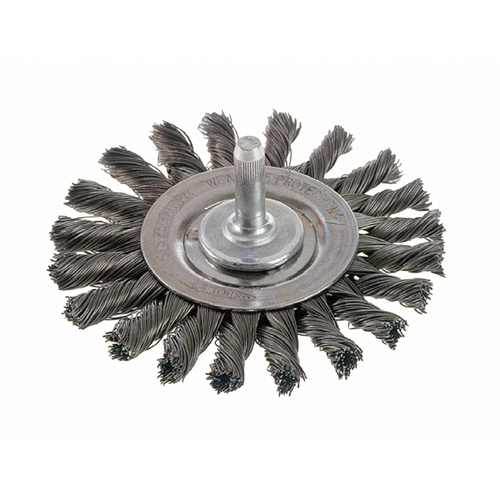 Brosses rotatives &agrave; fils nou&eacute;s - Brosse rotative &agrave; fils nou&eacute;s a/queue 1/4", fils nou&eacute;s standards, Dia. 4", Fils 0,014", Acier Groupe Belzile Dickner