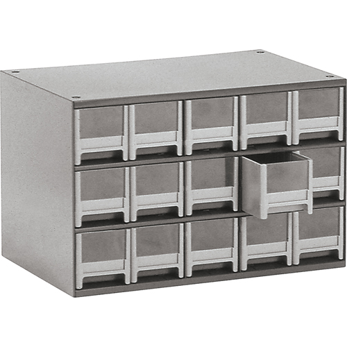 Modular Parts Cabinets, Steel, 15 Drawers, 17" x 10-9/16" x 3-1/16", Grey Groupe Belzile Dickner