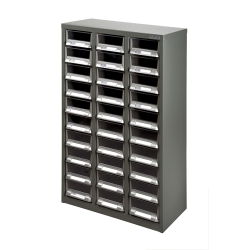 KPC-200 Parts Cabinet, Galvanized Steel, 30 Drawers, 21-3/10" x 10-2/5" x 36-9/10", Grey Groupe Belzile Dickner