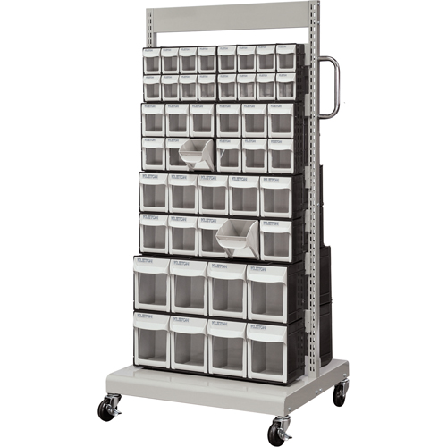 Servante mobile de bacs &agrave; plateaux inclinables, &agrave; deux c&ocirc;t&eacute;s, 92 bacs, 26-1/4" la x 22" p x 57-1/2" h Groupe Belzile Dickner