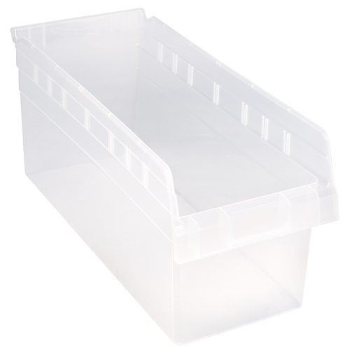 Store-Max Shelf Bins, 8-3/8" W x 8" H x 17-7/8" D, Clear, 56 lbs. Capacity Groupe Belzile Dickner