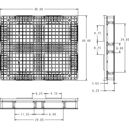 RackoCell Plastic Pallet, 4-Way Entry, 48" L x 40" W x 6-1/3" H Groupe Belzile Dickner