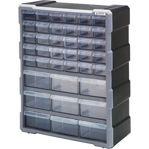 Drawer Cabinet, Plastic, 39 Drawers, 15" x 6-1/4" x 18-3/4", Black Groupe Belzile Dickner