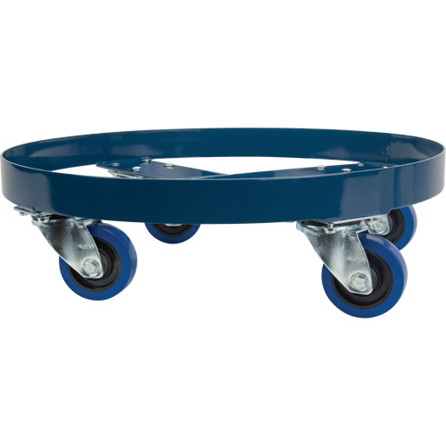 Drum Dolly, Steel, 1400 lbs. Capacity, 24" Diameter, Blue Elastic Casters Groupe Belzile Dickner