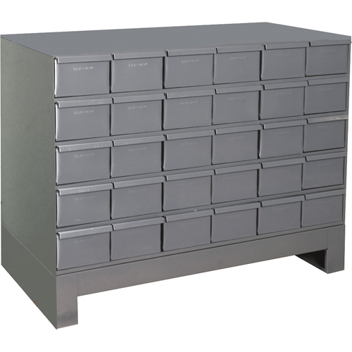 Industrial Drawer Cabinets With Base, 30 Drawers, 34-1/8" W x 12-1/4" D x 26-7/8" H, Grey Groupe Belzile Dickner