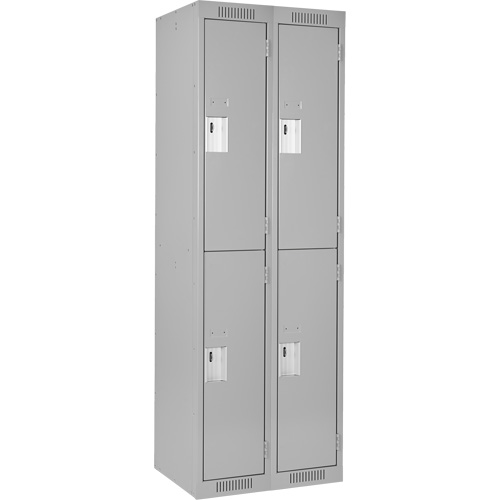 Clean Line Lockers, 2 -tier, Bank of 2, 24" x 18" x 72", Steel, Grey, Rivet (Assembled) Groupe Belzile Dickner