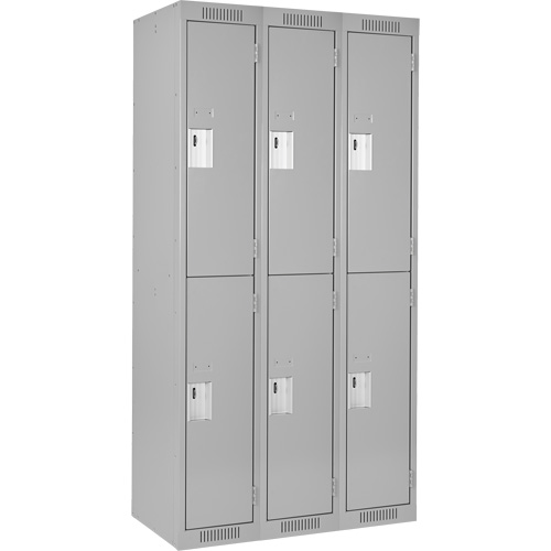 Clean Line Lockers, 2 -tier, Bank of 3, 36" x 18" x 72", Steel, Grey, Rivet (Assembled) Groupe Belzile Dickner