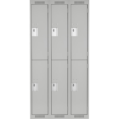 Clean Line Lockers, 2 -tier, Bank of 3, 36" x 18" x 72", Steel, Grey, Rivet (Assembled) Groupe Belzile Dickner