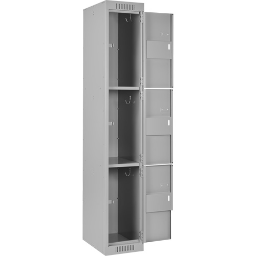 Clean Line Lockers, 3 -tier, Bank of 3, 36" x 18" x 72", Steel, Grey, Rivet (Assembled) Groupe Belzile Dickner