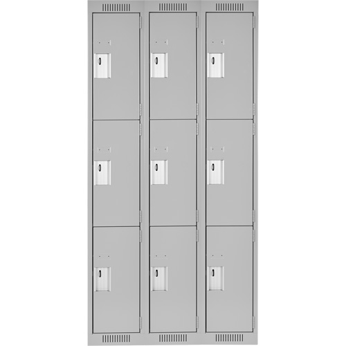 Clean Line Lockers, 3 -tier, Bank of 3, 36" x 18" x 72", Steel, Grey, Rivet (Assembled) Groupe Belzile Dickner