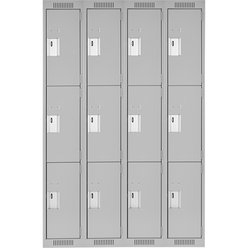 Clean Line Lockers, 3 -tier, Bank of 4, 48" x 18" x 72", Steel, Grey, Rivet (Assembled) Groupe Belzile Dickner