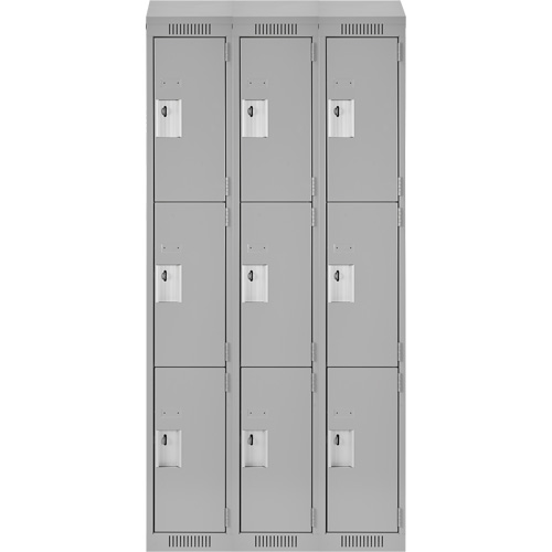 Clean Line Lockers, 3 -tier, Bank of 3, 36" x 18" x 78", Steel, Grey, Rivet (Assembled) Groupe Belzile Dickner
