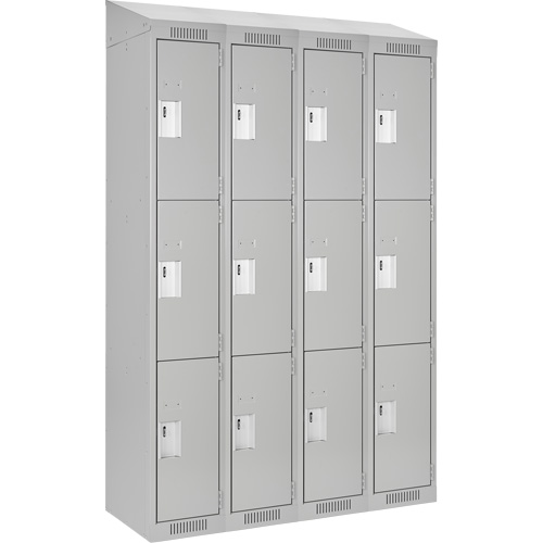 Clean Line Lockers, 3 -tier, Bank of 4, 48" x 18" x 78", Steel, Grey, Rivet (Assembled) Groupe Belzile Dickner