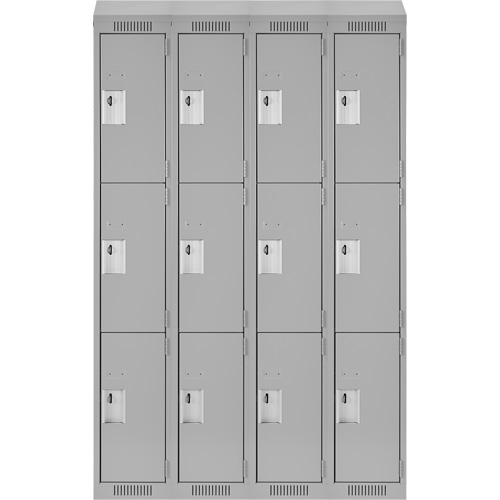 Clean Line Lockers, 3 -tier, Bank of 4, 48" x 18" x 78", Steel, Grey, Rivet (Assembled) Groupe Belzile Dickner