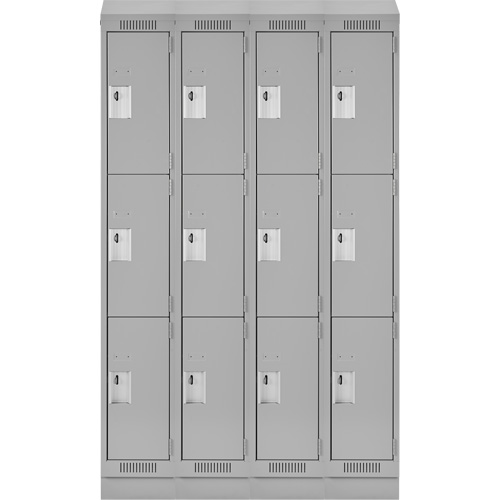 Clean Line Lockers, 3 -tier, Bank of 4, 48" x 18" x 82", Steel, Grey, Rivet (Assembled) Groupe Belzile Dickner