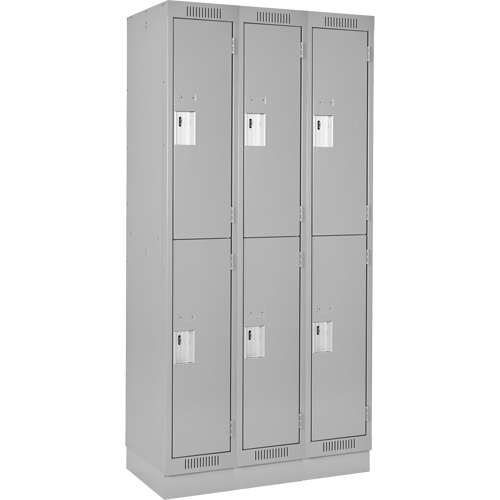 Clean Line Lockers, 2 -tier, Bank of 3, 36" x 18" x 76", Steel, Grey, Rivet (Assembled) Groupe Belzile Dickner