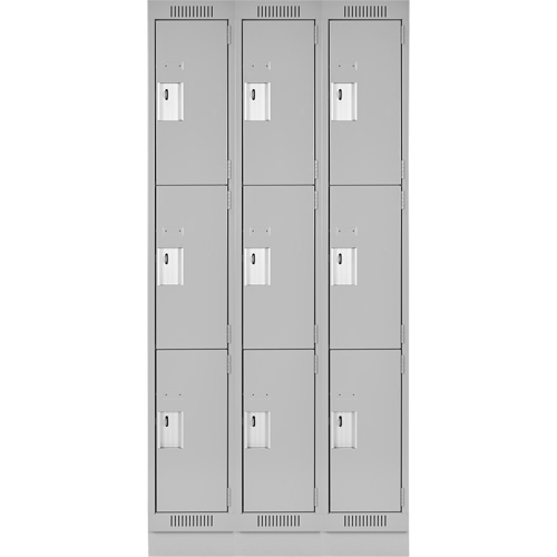 Clean Line Lockers, 3 -tier, Bank of 3, 36" x 18" x 76", Steel, Grey, Rivet (Assembled) Groupe Belzile Dickner