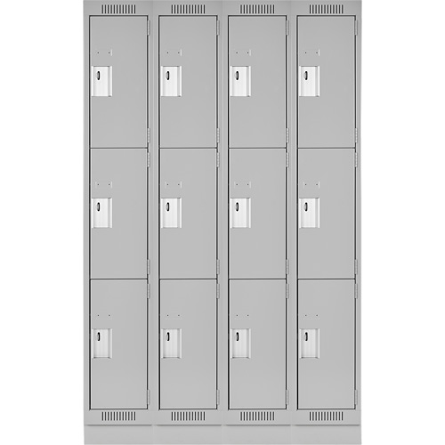 Clean Line Lockers, 3 -tier, Bank of 4, 48" x 18" x 76", Steel, Grey, Rivet (Assembled) Groupe Belzile Dickner