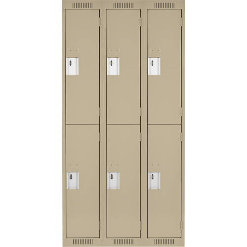 Clean Line Lockers, 2 -tier, Bank of 3, 36" x 18" x 72", Steel, Beige, Rivet (Assembled) Groupe Belzile Dickner