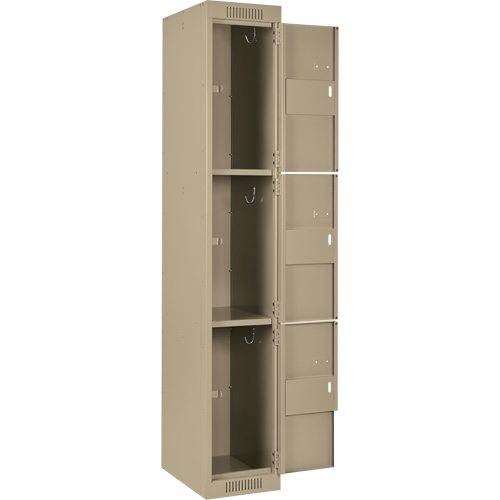 Clean Line Lockers, 3 -tier, Bank of 3, 36" x 18" x 72", Steel, Beige, Rivet (Assembled) Groupe Belzile Dickner