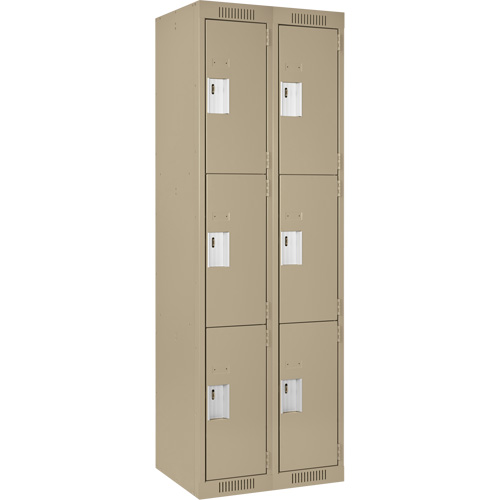 Clean Line Lockers, 3 -tier, Bank of 2, 24" x 18" x 72", Steel, Beige, Rivet (Assembled) Groupe Belzile Dickner