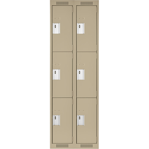 Clean Line Lockers, 3 -tier, Bank of 2, 24" x 18" x 72", Steel, Beige, Rivet (Assembled) Groupe Belzile Dickner