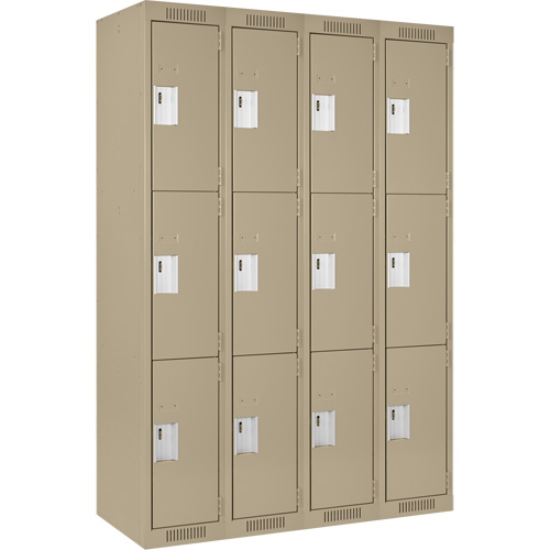 Clean Line Lockers, 3 -tier, Bank of 4, 48" x 18" x 72", Steel, Beige, Rivet (Assembled) Groupe Belzile Dickner