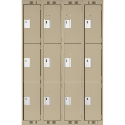Clean Line Lockers, 3 -tier, Bank of 4, 48" x 18" x 72", Steel, Beige, Rivet (Assembled) Groupe Belzile Dickner
