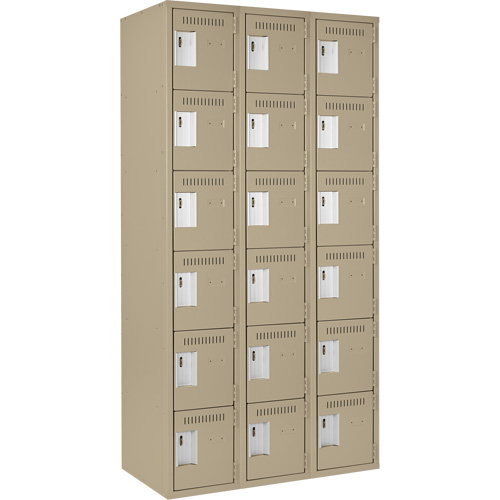 Clean Line Lockerette, 6 -tier, Bank of 3, 36" x 18" x 72", Steel, Beige, Rivet (Assembled) Groupe Belzile Dickner