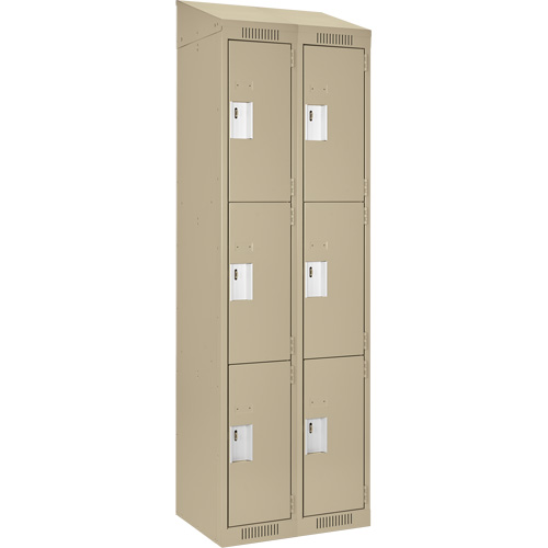 Clean Line Lockers, 3 -tier, Bank of 2, 24" x 18" x 78", Steel, Beige, Rivet (Assembled) Groupe Belzile Dickner