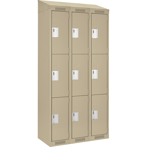 Clean Line Lockers, 3 -tier, Bank of 3, 36" x 18" x 78", Steel, Beige, Rivet (Assembled) Groupe Belzile Dickner