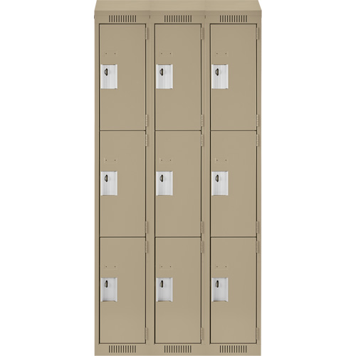 Clean Line Lockers, 3 -tier, Bank of 3, 36" x 18" x 78", Steel, Beige, Rivet (Assembled) Groupe Belzile Dickner