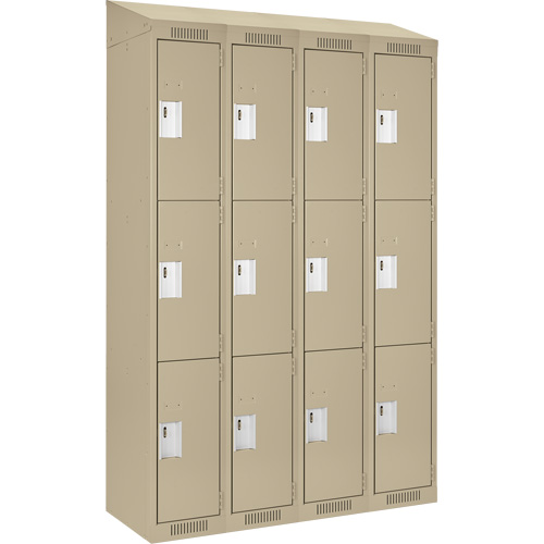 Clean Line Lockers, 3 -tier, Bank of 4, 48" x 18" x 78", Steel, Beige, Rivet (Assembled) Groupe Belzile Dickner