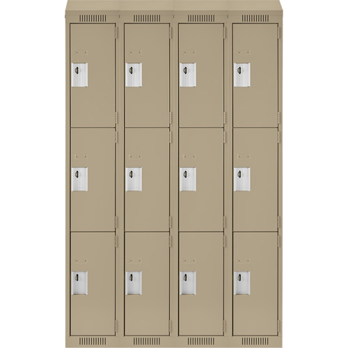 Clean Line Lockers, 3 -tier, Bank of 4, 48" x 18" x 78", Steel, Beige, Rivet (Assembled) Groupe Belzile Dickner