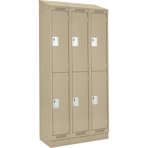Clean Line Lockers, 2 -tier, Bank of 3, 36" x 18" x 82", Steel, Beige, Rivet (Assembled) Groupe Belzile Dickner