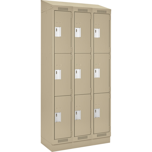 Clean Line Lockers, 3 -tier, Bank of 3, 36" x 18" x 82", Steel, Beige, Rivet (Assembled) Groupe Belzile Dickner