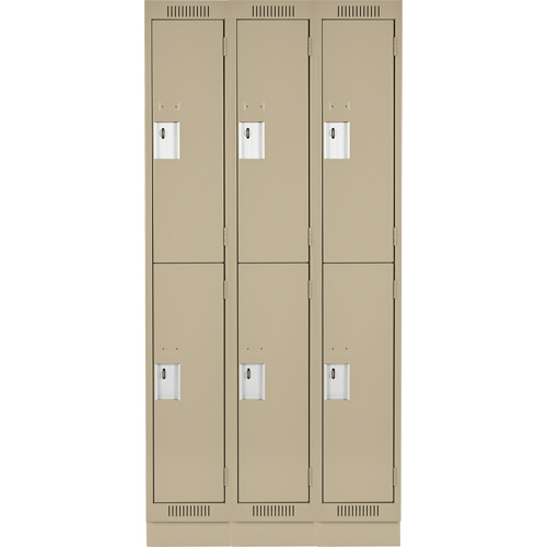 Clean Line Lockers, 2 -tier, Bank of 3, 36" x 18" x 76", Steel, Beige, Rivet (Assembled) Groupe Belzile Dickner
