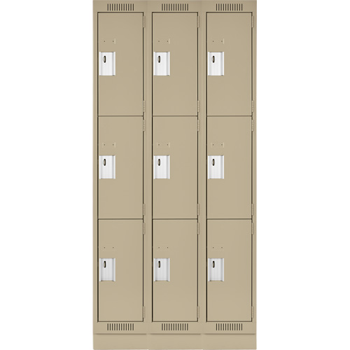 Clean Line Lockers, 3 -tier, Bank of 3, 36" x 18" x 76", Steel, Beige, Rivet (Assembled) Groupe Belzile Dickner