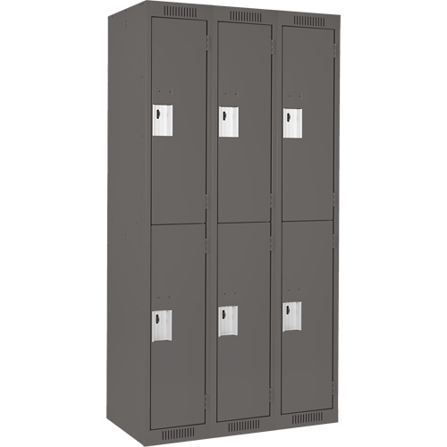 Clean Line Lockers, 2 -tier, Bank of 3, 36" x 18" x 72", Steel, Charcoal, Rivet (Assembled) Groupe Belzile Dickner